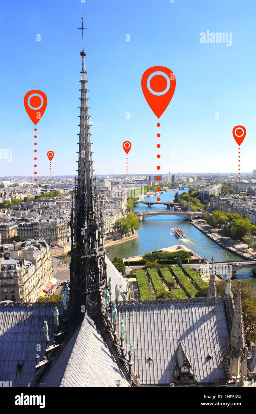 Graphique de route sinueuse avec des épingles de carte de différentes