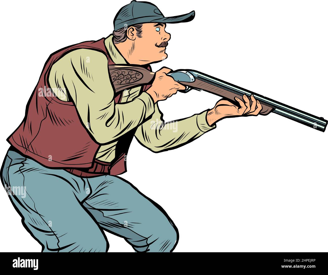 Un chasseur avec une sneaks de fusil, un homme est un hobby dans la nature. Prise de vue Illustration de Vecteur