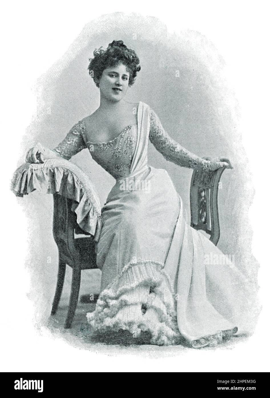 Portrait d'une femme dans des vêtements à la mode de l'époque. Image du magazine de théâtre franco-allemand illustré « Das Album », 1898. Banque D'Images