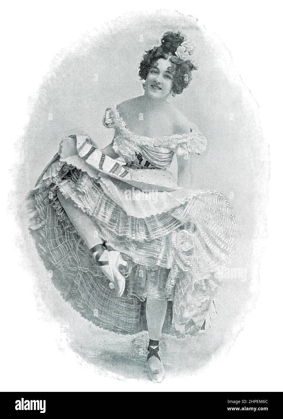 Portrait de Paulina Clarissa Molony (Mlle Saharet), danseuse australienne qui se produit dans des maisons de musique vaudeville. Image du magazine de théâtre franco-allemand illustré « Das Album », 1898. Banque D'Images