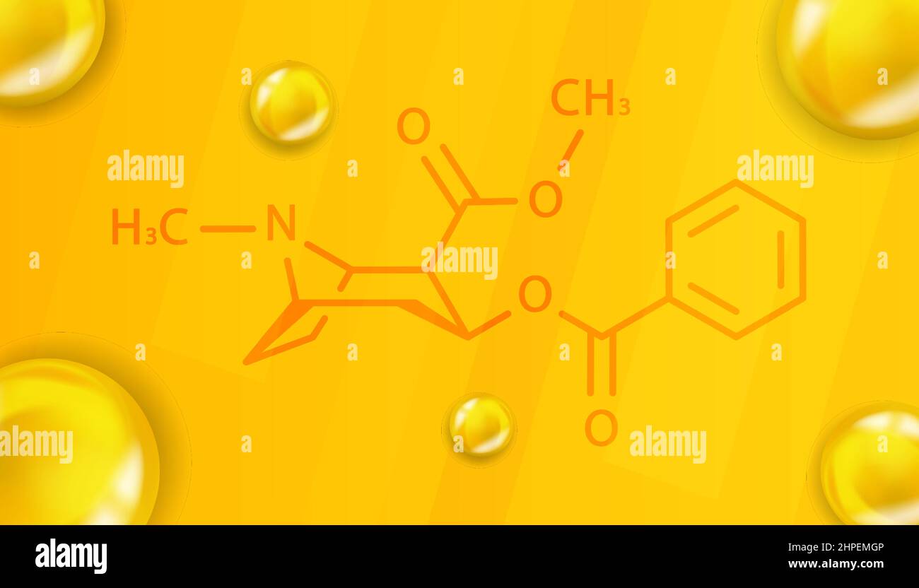Formule chimique de cocaïne. Cocaïne 3D structure moléculaire chimique réaliste Illustration de Vecteur