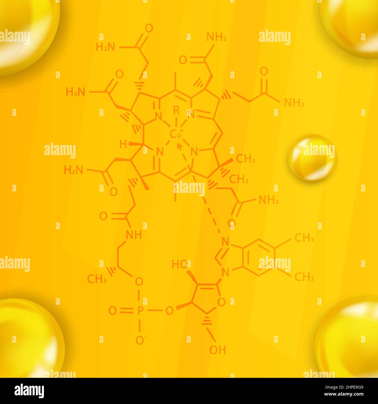 Formule chimique de la vitamine B12. Vitamine B12 structure moléculaire chimique réaliste Illustration de Vecteur