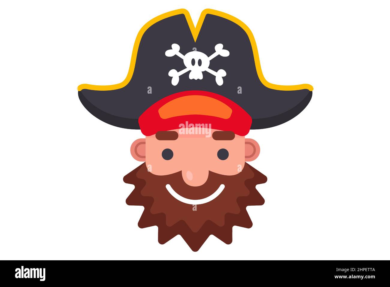 visage barbu d'un pirate dans un chapeau avec emblème de crâne. illustration vectorielle plate. Illustration de Vecteur