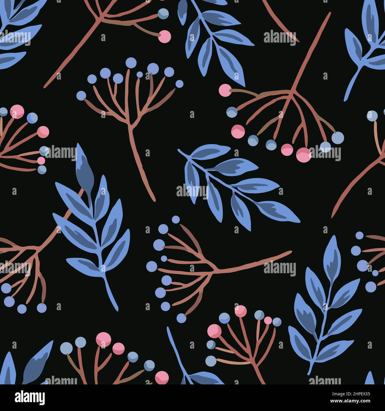 Motif sans couture avec branches de baies et feuilles d'automne. Illustration vectorielle dessinée à la main. Illustration de Vecteur