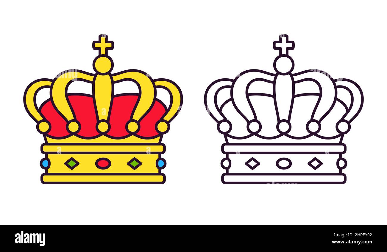 Icône de la couronne royale hollandaise, Couronne des pays-Bas. Noir et blanc et couleur. Illustration de clip art vectoriel. Illustration de Vecteur