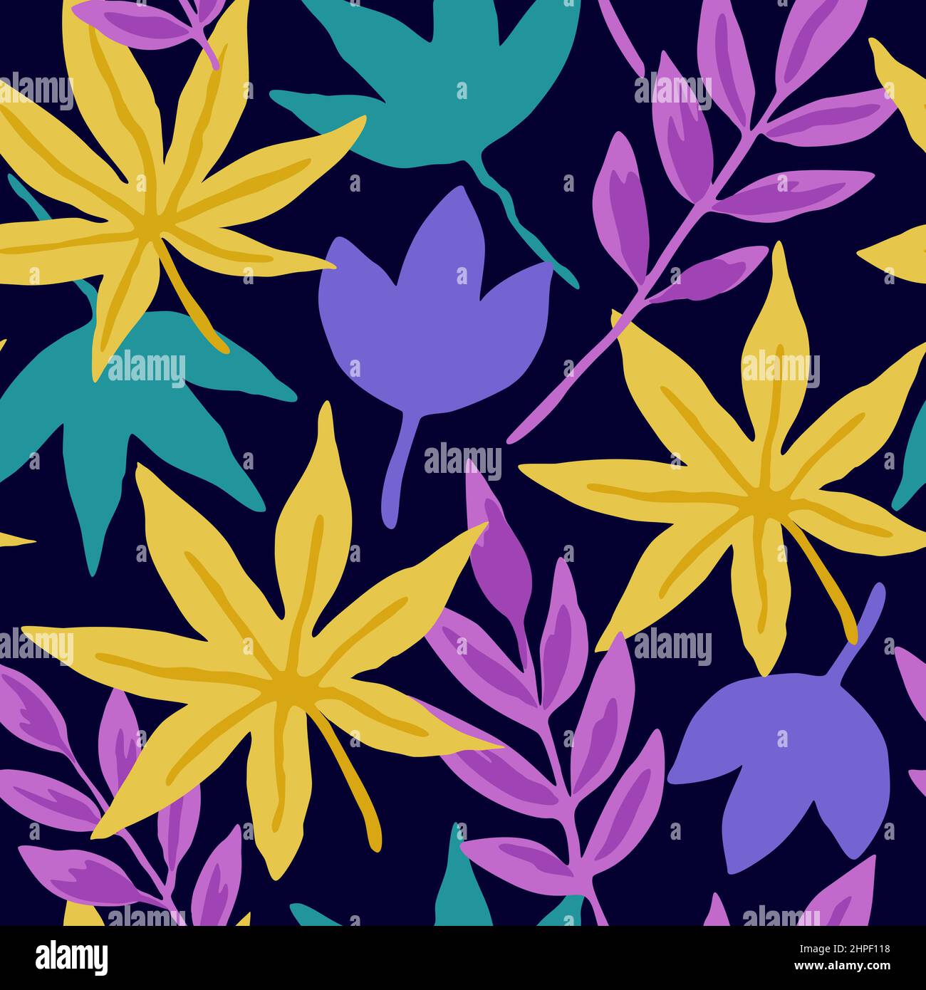 Motif sans couture avec feuilles en forme de coolé et éléments végétaux abstraits. Illustration de Vecteur