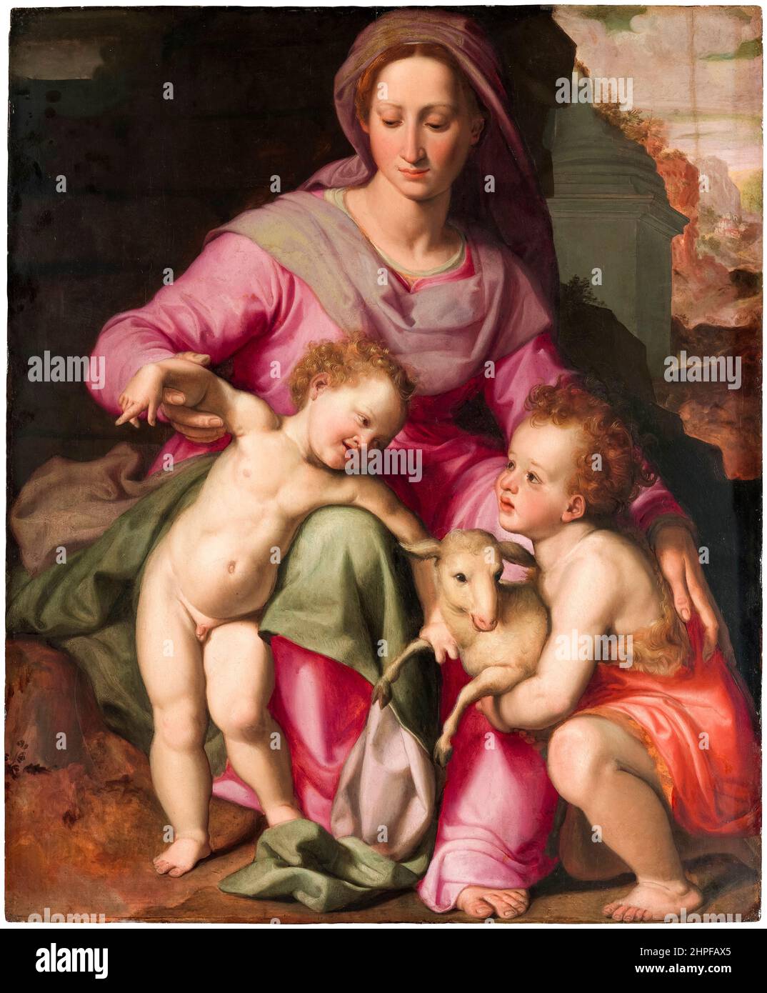 Santi di Tito, Madonna et l'enfant avec le bébé Saint-Jean-Baptiste, peinture, huile sur bois, 1570-1575 Banque D'Images