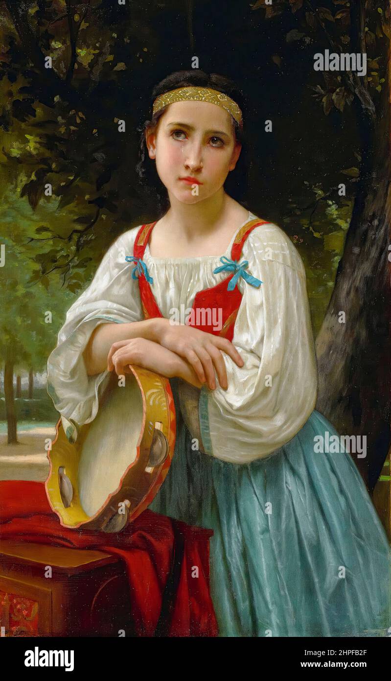 William Adolphe Bouguereau, Bohémienne au Tambur de Basque, (Gypsy Girl avec un tambour basque), peinture, huile sur toile, 1867 Banque D'Images