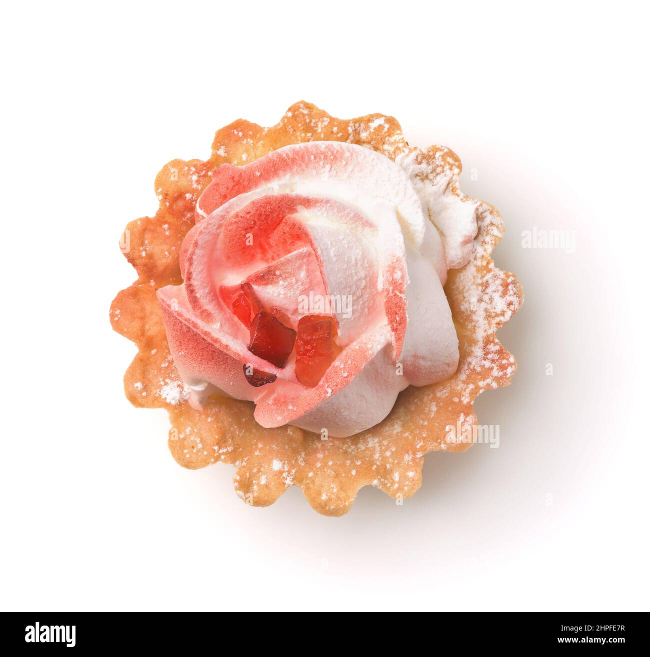 Vue de dessus du mini gâteau à tarte à la crème isolé sur blanc Banque D'Images