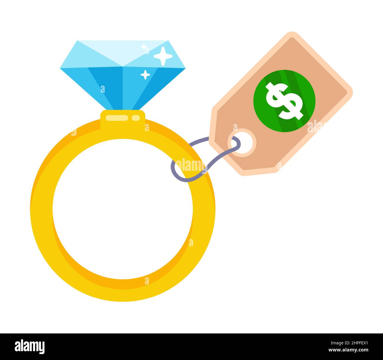 bague dorée avec étiquette de prix en diamant et en carton. illustration vectorielle plate. Illustration de Vecteur