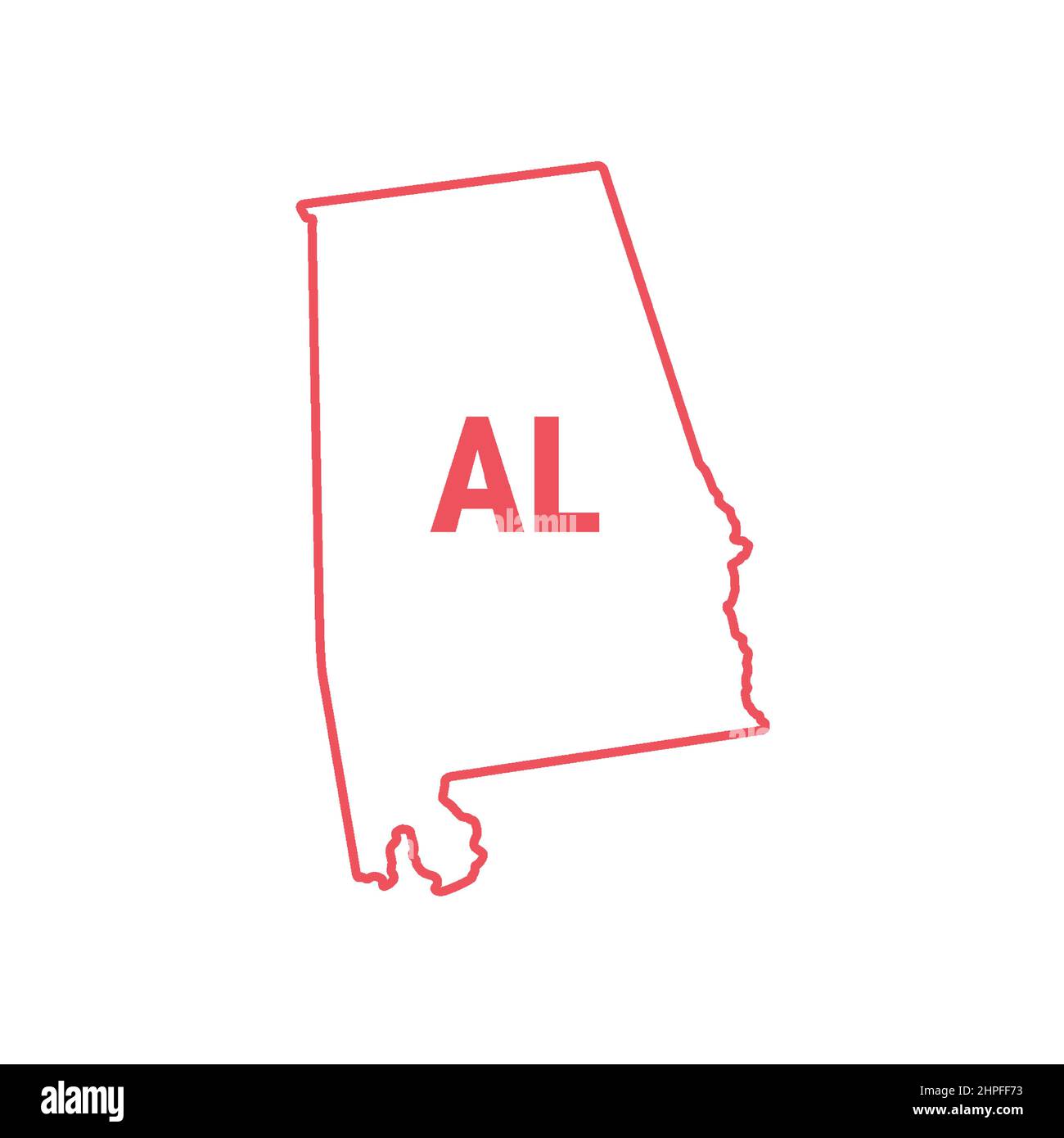 Carte de l'État des États-Unis de l'Alabama bordure rouge. Illustration vectorielle isolée sur blanc. Abréviation d'état à deux lettres. Contour modifiable. Régler l'épaisseur de ligne. Illustration de Vecteur