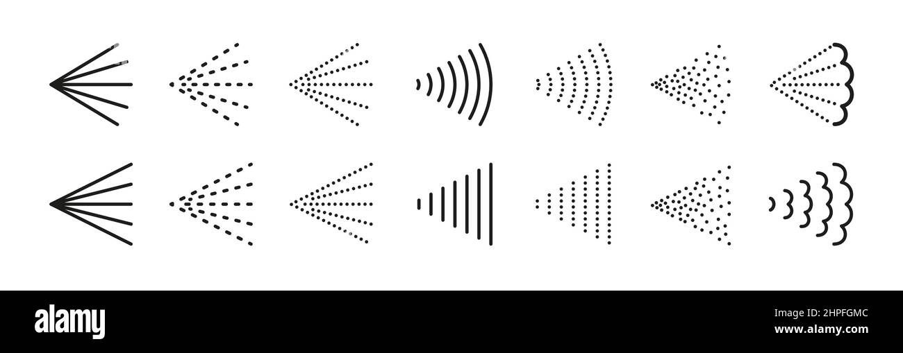 Vaporisez des icônes de vapeur pour l'eau, le parfum, la peinture ou le déodorant.Brouillard de gaz ou d'aérosol.Symboles de pulvérisation.La buse vapeur s'écoule.Ensemble d'illustrations vectorielles Illustration de Vecteur