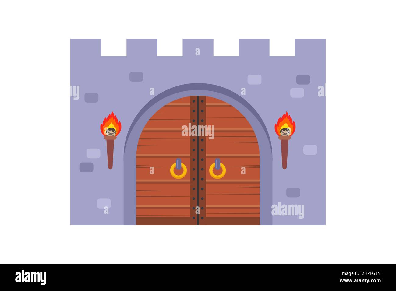 ancienne porte de château en bois sur fond blanc. illustration vectorielle plate. Illustration de Vecteur