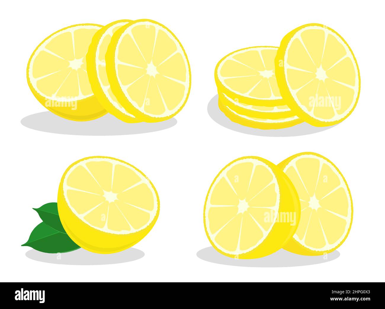 Tranches de citron avec anneaux de zeste. Citron avec zeste haché. Vecteur de couleur de style dessin animé isolé sur fond blanc Illustration de Vecteur