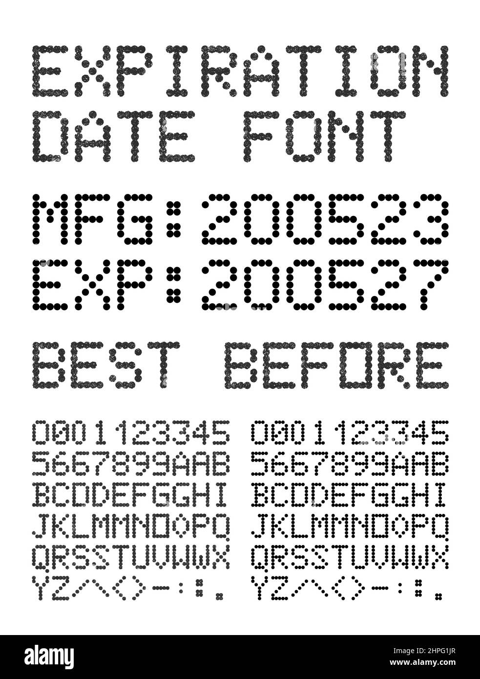Illustration vectorielle de l'alphabet et des chiffres de la date d'expiration dans des versions propres et utilisées Illustration de Vecteur