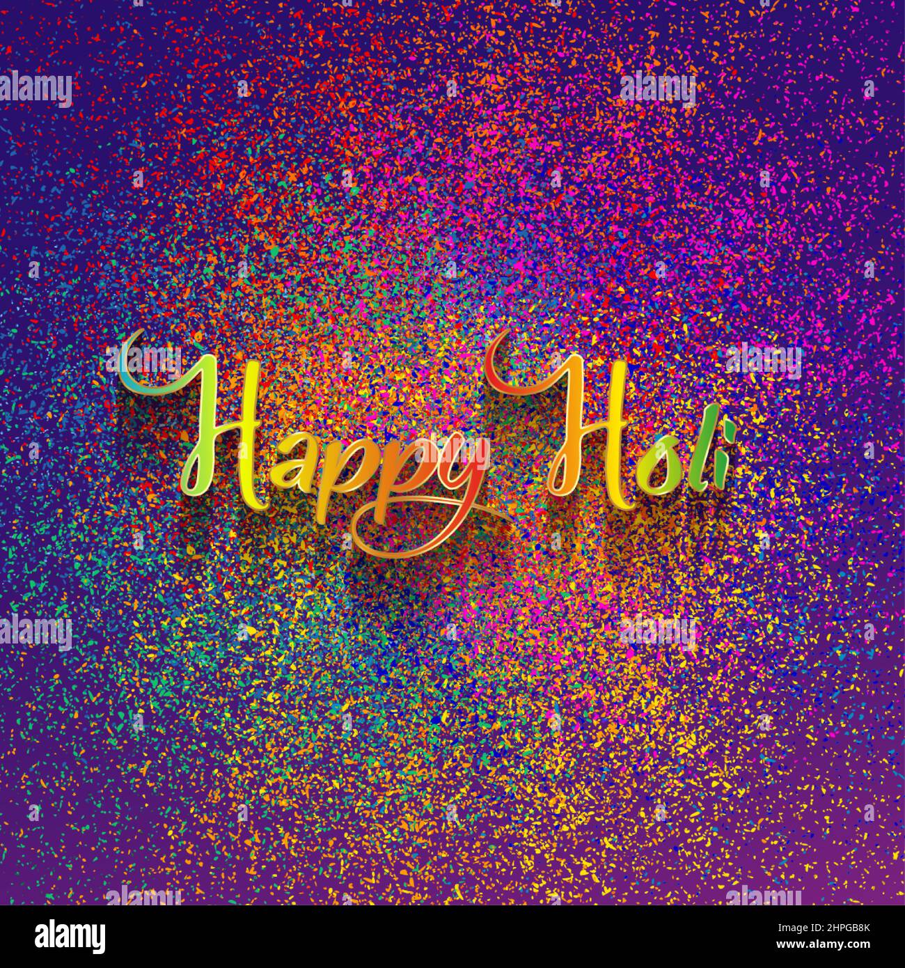 Happy Holi Indian Festival Banner, gulaal coloré, couleur poudre, carte de fête avec motif d'explosion coloré et cristaux sur papier multimoteurs Illustration de Vecteur