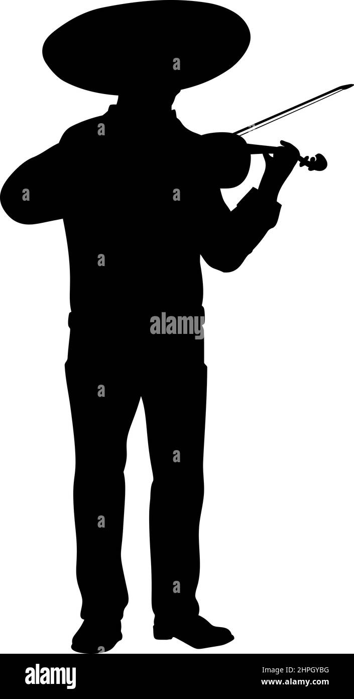 Silhouette de mariachi mexicain jouant sur violon. Illustration de Vecteur