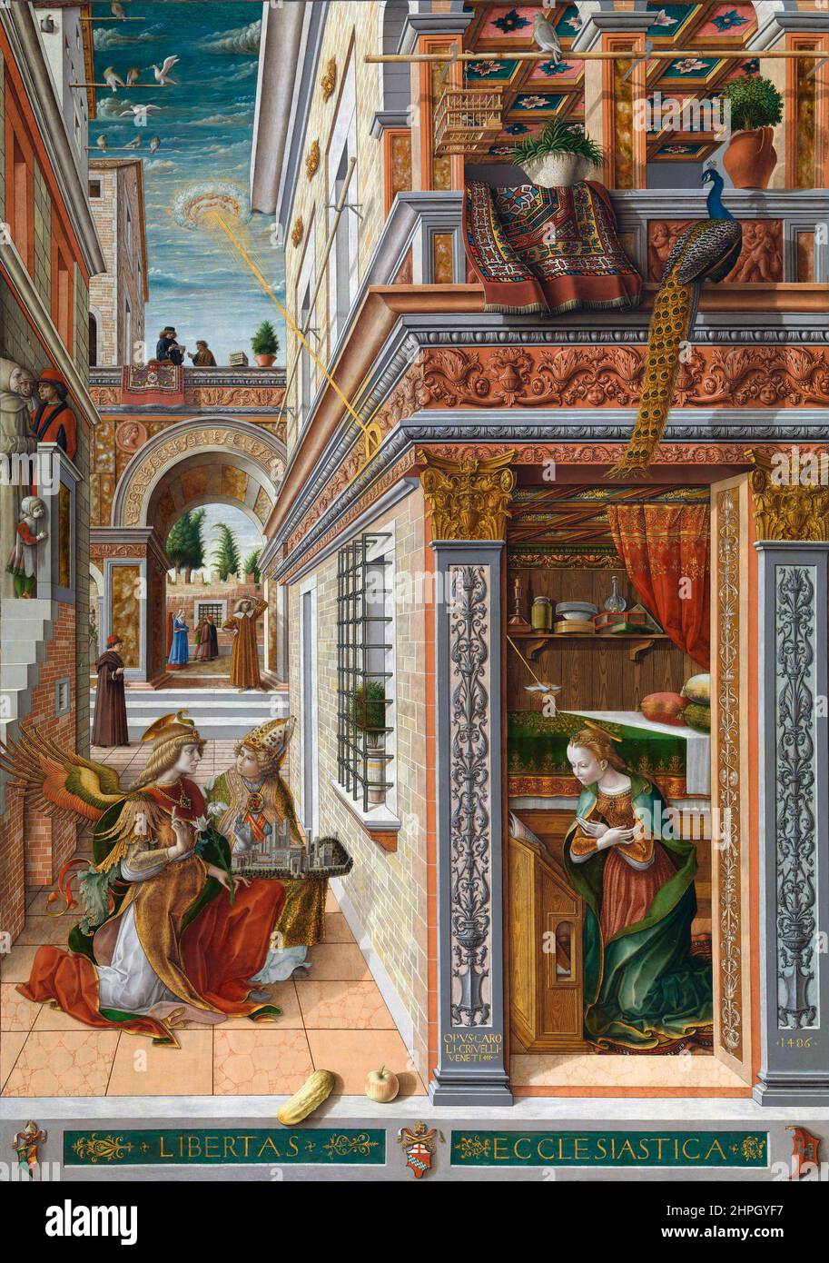 L'Annonciation avec Saint Emidius par Carlo Crivelli (c.1430-1435 - c.1495), oeuf et huile sur toile, 1486 Banque D'Images