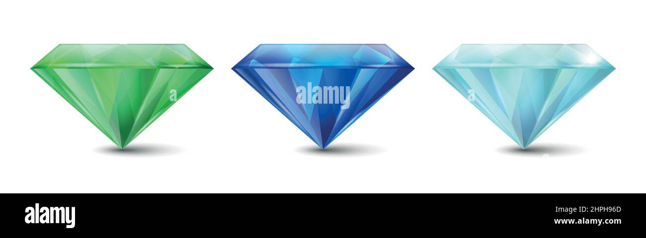 Vector 3D Realistic Gemstone, Crystal, Rhinstones Icon Set gros plan isolé.Concept joaillier.Modèle de conception, Clipart.Gemmes colorées, cristaux Illustration de Vecteur