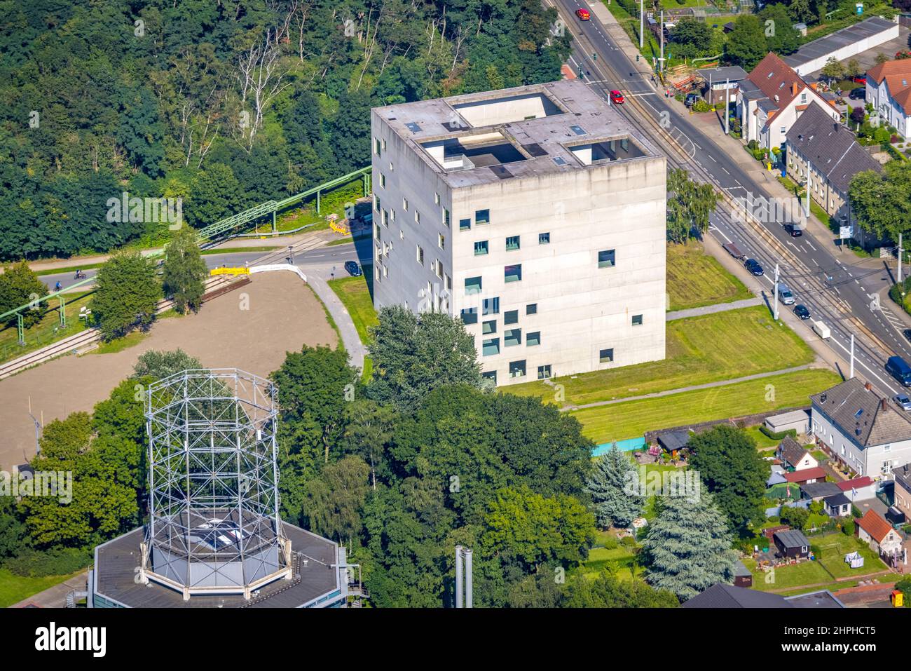 Vue aérienne, Université des Arts de Folkwang - Bâtiment SANAA sur le terrain de la mine de charbon Zollverein à Essen-Stoppenberg, Essen, région de Ruhr, Nord Banque D'Images