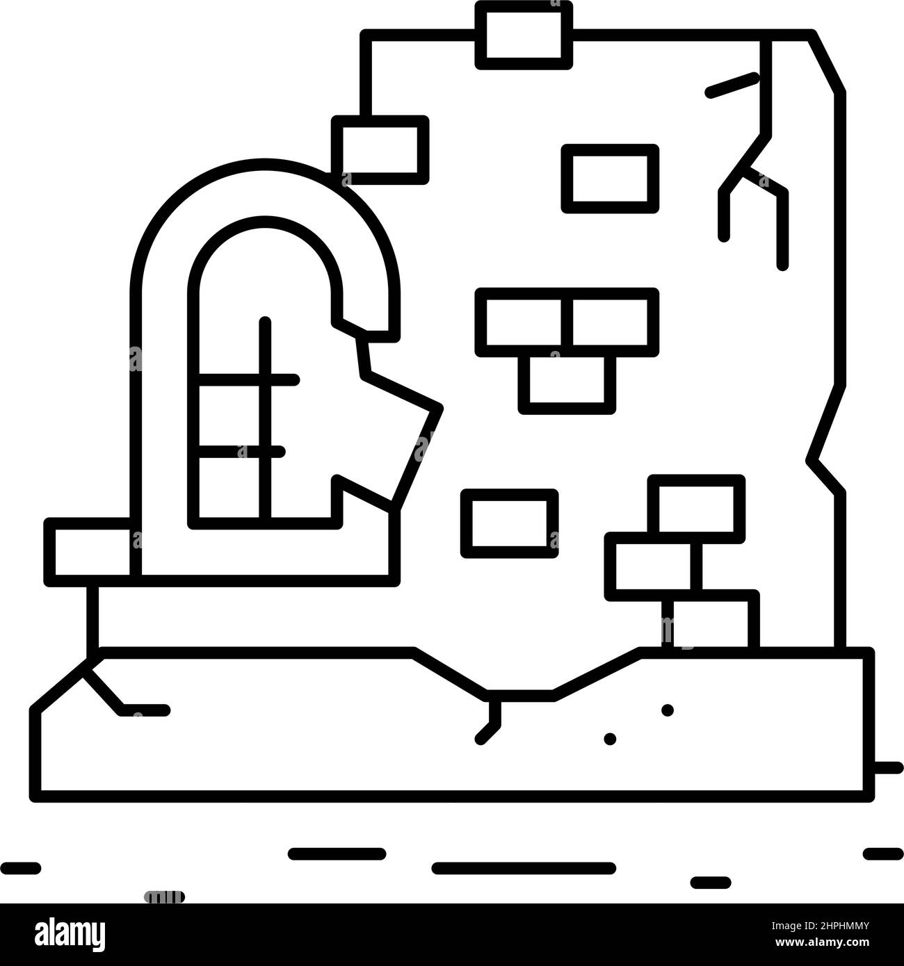 illustration vectorielle de l'icône de ligne des ruines anciennes Illustration de Vecteur