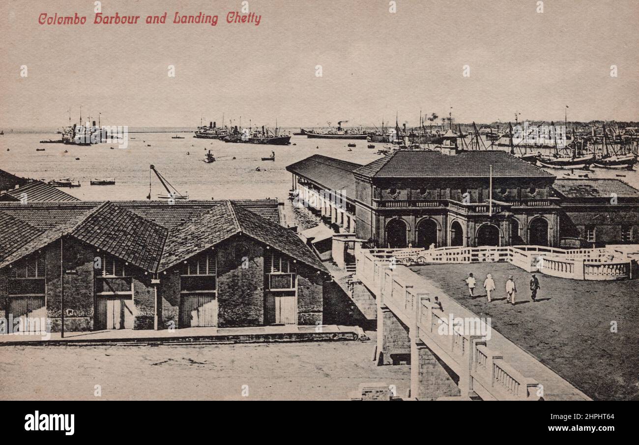 Harbour and Landing Jetty, Colombo Sri Lanka, carte postale du début de 1900s Banque D'Images