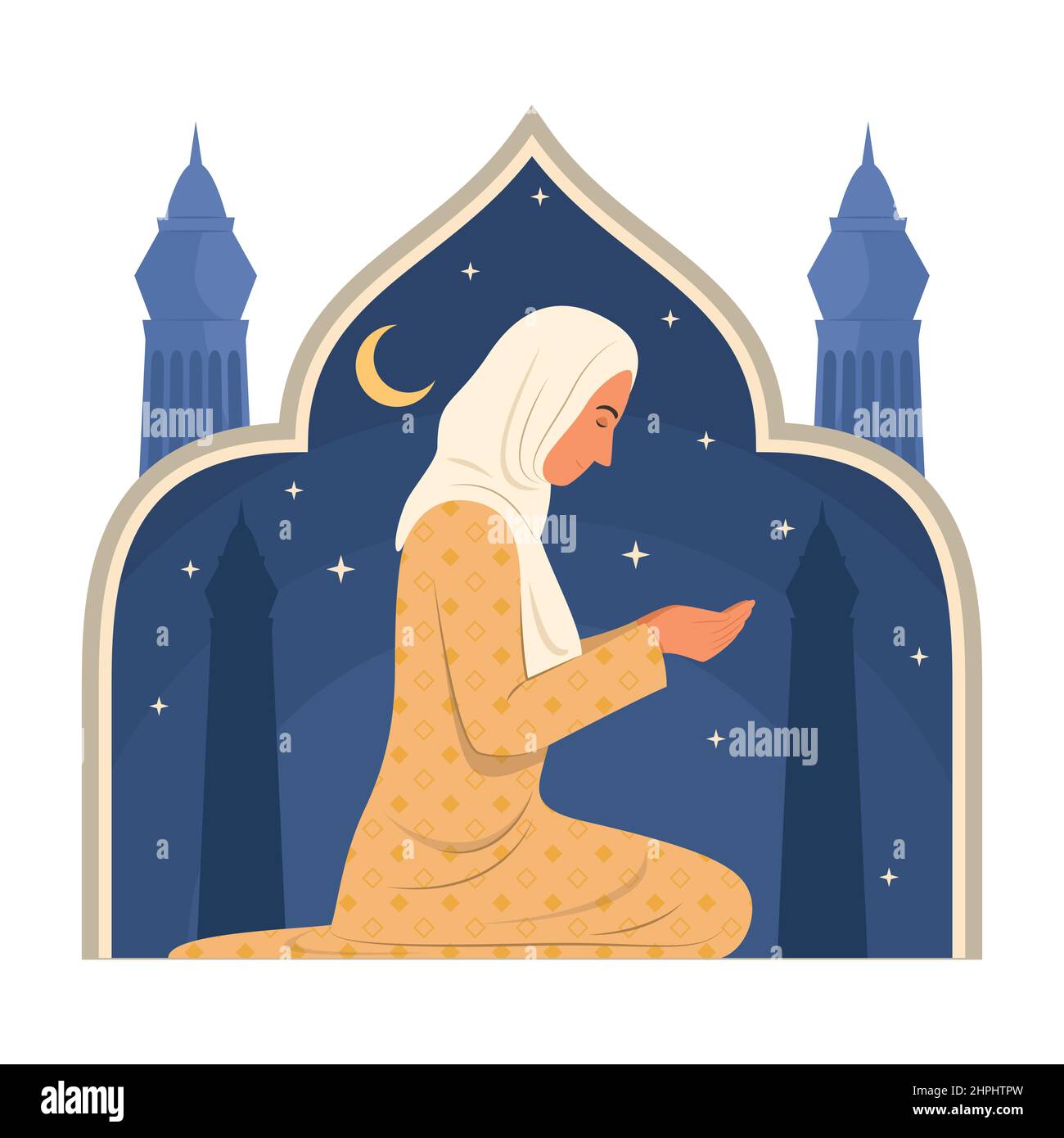 Femme musulmane priant à Dieu. Illustration de Vecteur