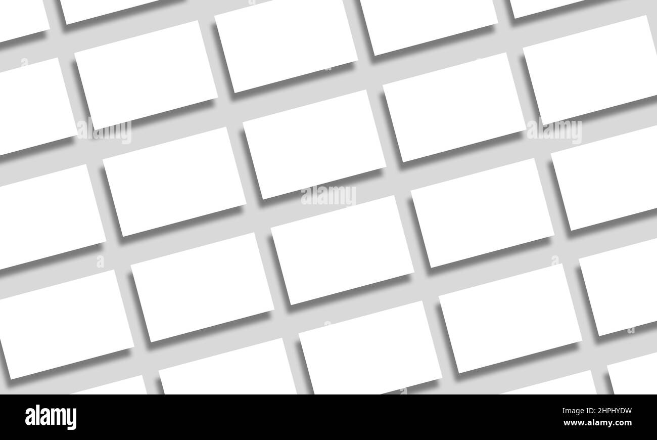 Cartes de visite blanches motif sur fond neutre. Groupe de cartes diagonales avec ombre réaliste. Identité de l'entreprise et conception de la marque TEM Banque D'Images