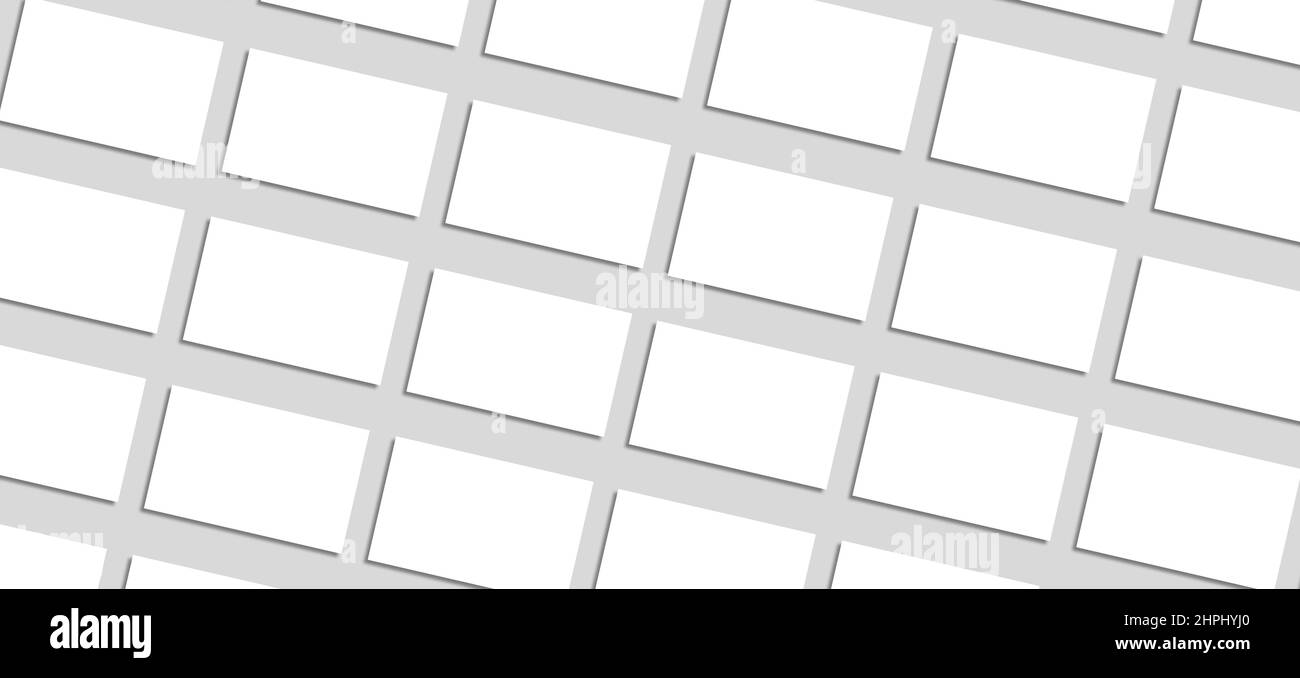 Modèle des cartes de visite sur fond gris neutre 5Flat). Groupe de cartes diagonales blanches avec ombre réaliste. Identité métier a Banque D'Images