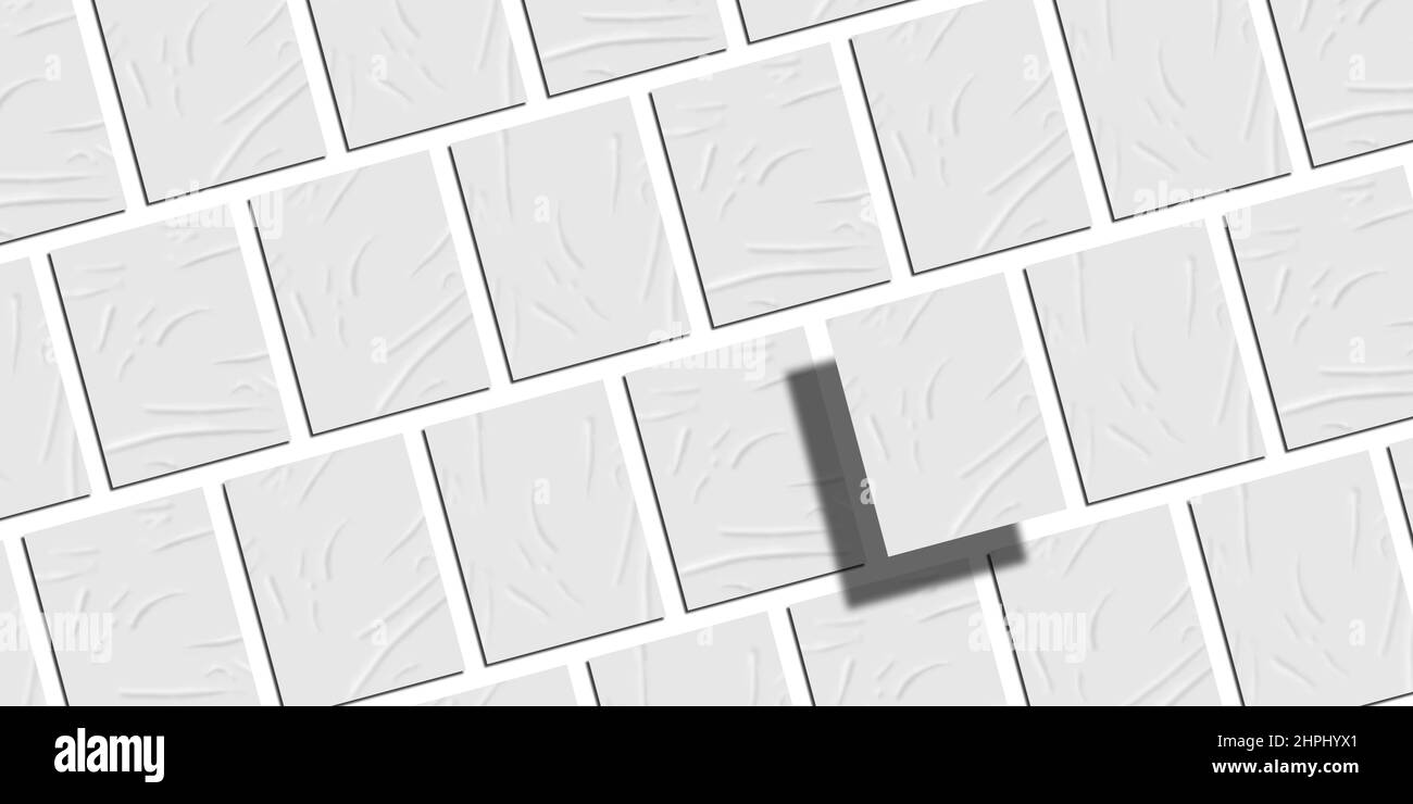 Groupe de maquettes rectangulaires diagonales reposant sur un arrière-plan clair neutre (plat). Avec un papier vierge différent. Identification de marque, activité Banque D'Images