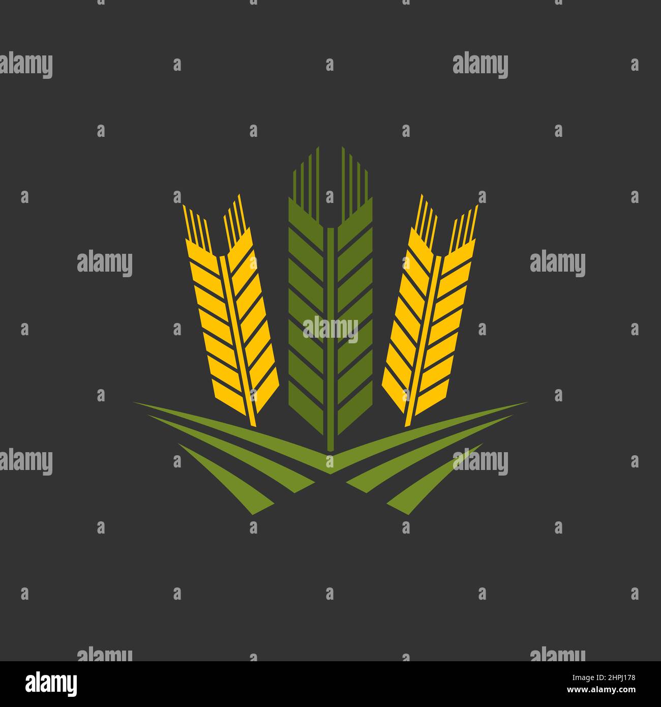 Icône graphique représentant les épis de céréales et les épis de blé. Agriculture et cultures alimentation icône isolée avec le seigle, l'orge ou l'oreille de riz, tige de millet. Céréales récolte agricole, soit Illustration de Vecteur