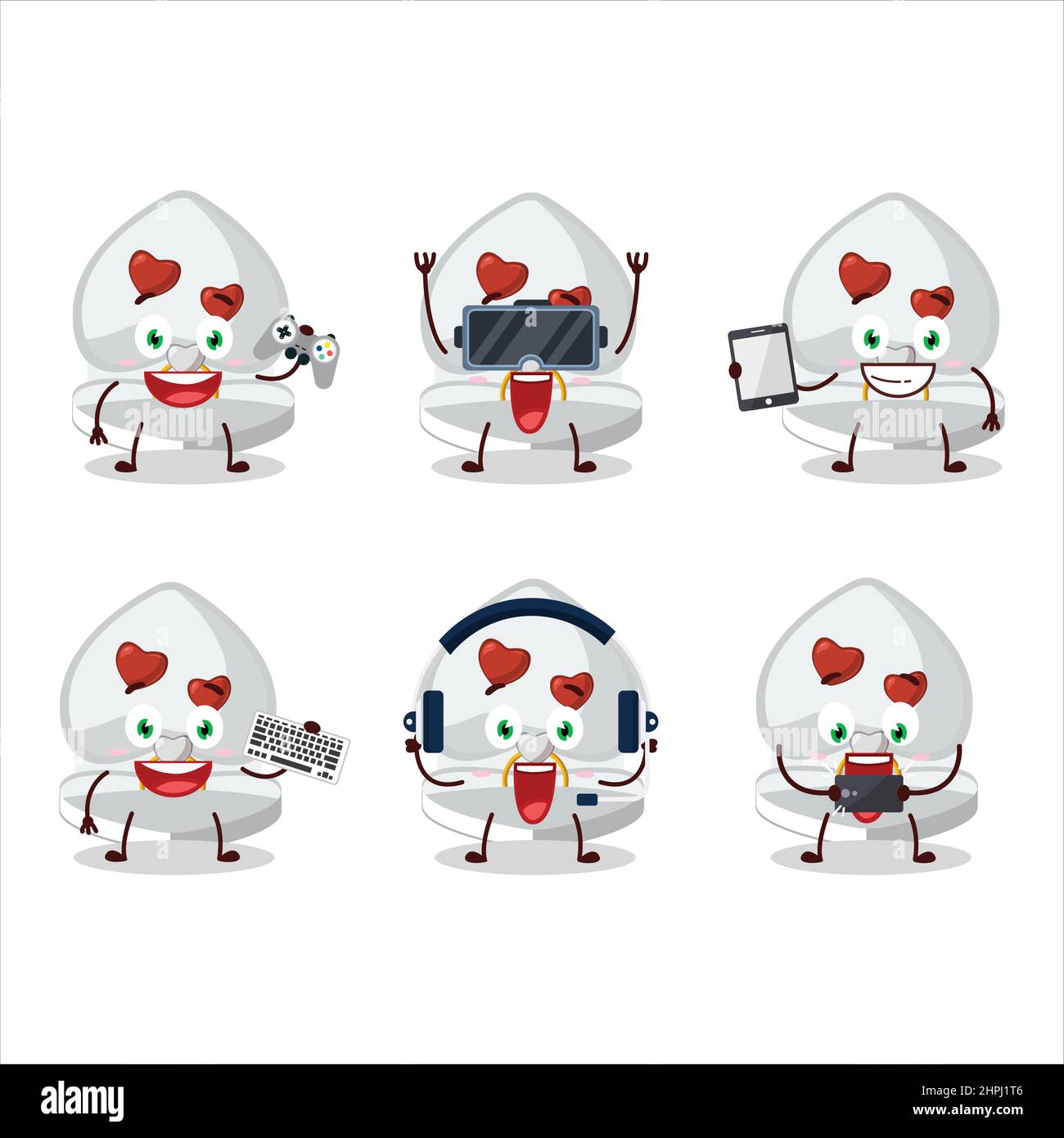 Le personnage de dessin animé de boîte d'anneau d'amour blanc joue à des jeux avec diverses émoticônes mignons. Illustration vectorielle Illustration de Vecteur