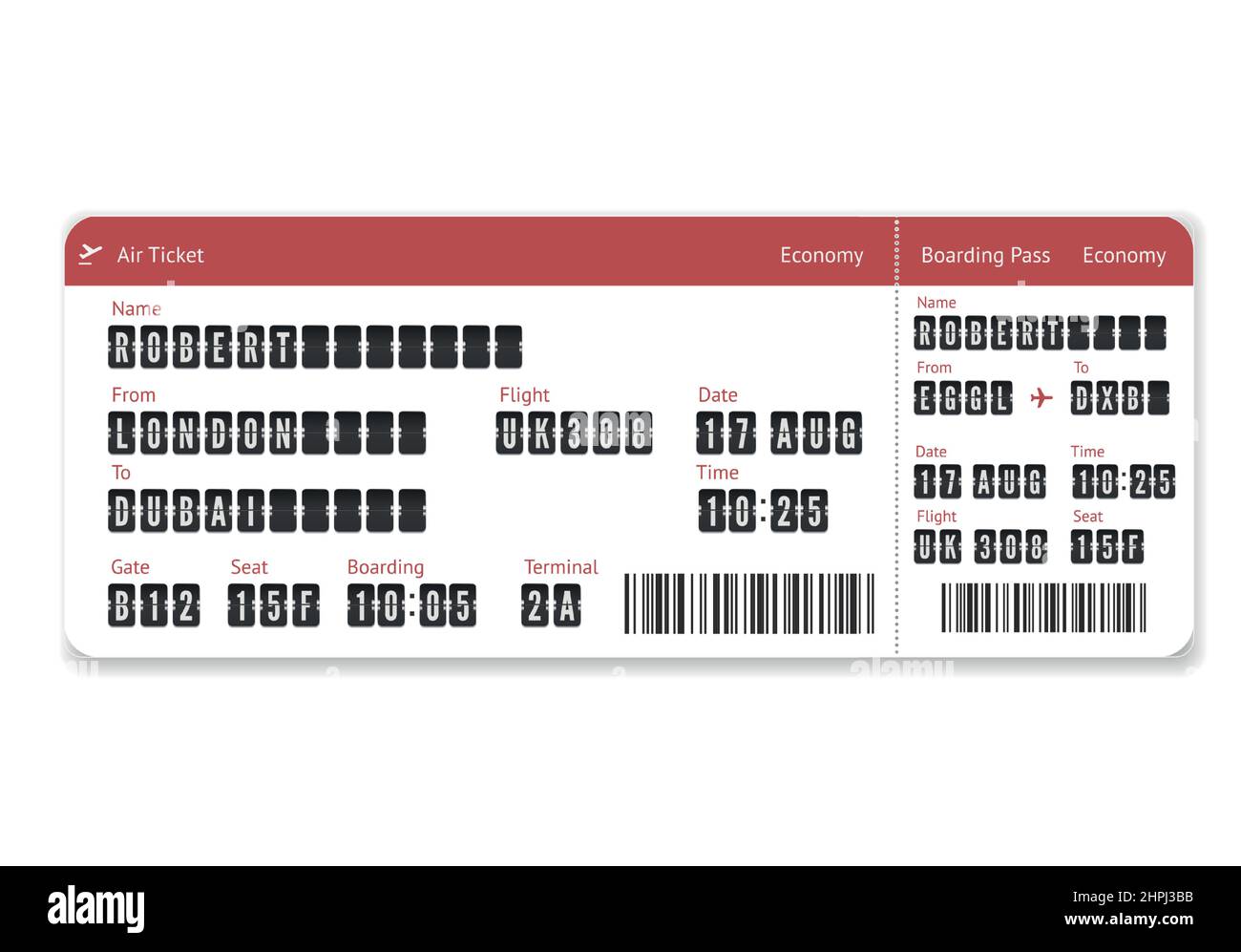 Modèle de ticket d'avion. Carte d'embarquement isolée sur fond blanc. Illustration vectorielle Illustration de Vecteur
