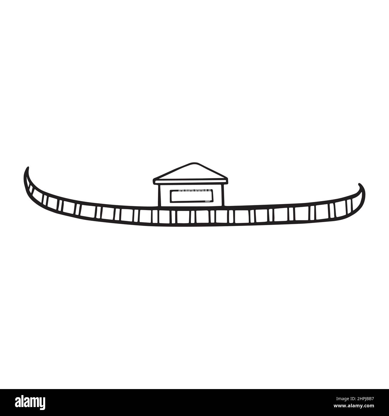 Silhouette d'icône de gondole. Symbole représentant un symbole graphique représentant un vecteur de bateau à Venise. Affiche noire à motif Doodle Sketch. Illustration de Vecteur