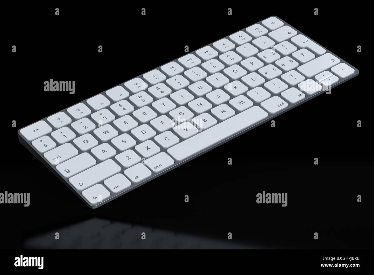 Clavier informatique moderne en aluminium isolé sur fond noir. Rendu 3D de l'équipement pour le bureau à domicile et l'espace de travail Banque D'Images Clavier informatique moderne en aluminium isolé sur fond noir. Rendu 3D de l'équipement pour le bureau à domicile et l'espace de travail Banque D'Images