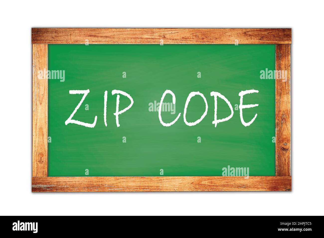 Code POSTAL texte écrit sur le tableau noir vert de l'école cadre en bois. Banque D'Images