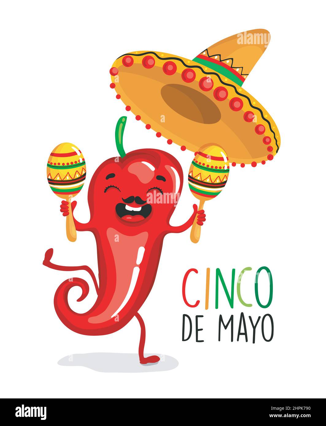 Logo Cinco de Mayo avec lettrage, et personnage de poivre mexicain portant un sombrero. Illustration vectorielle EPS10 Illustration de Vecteur