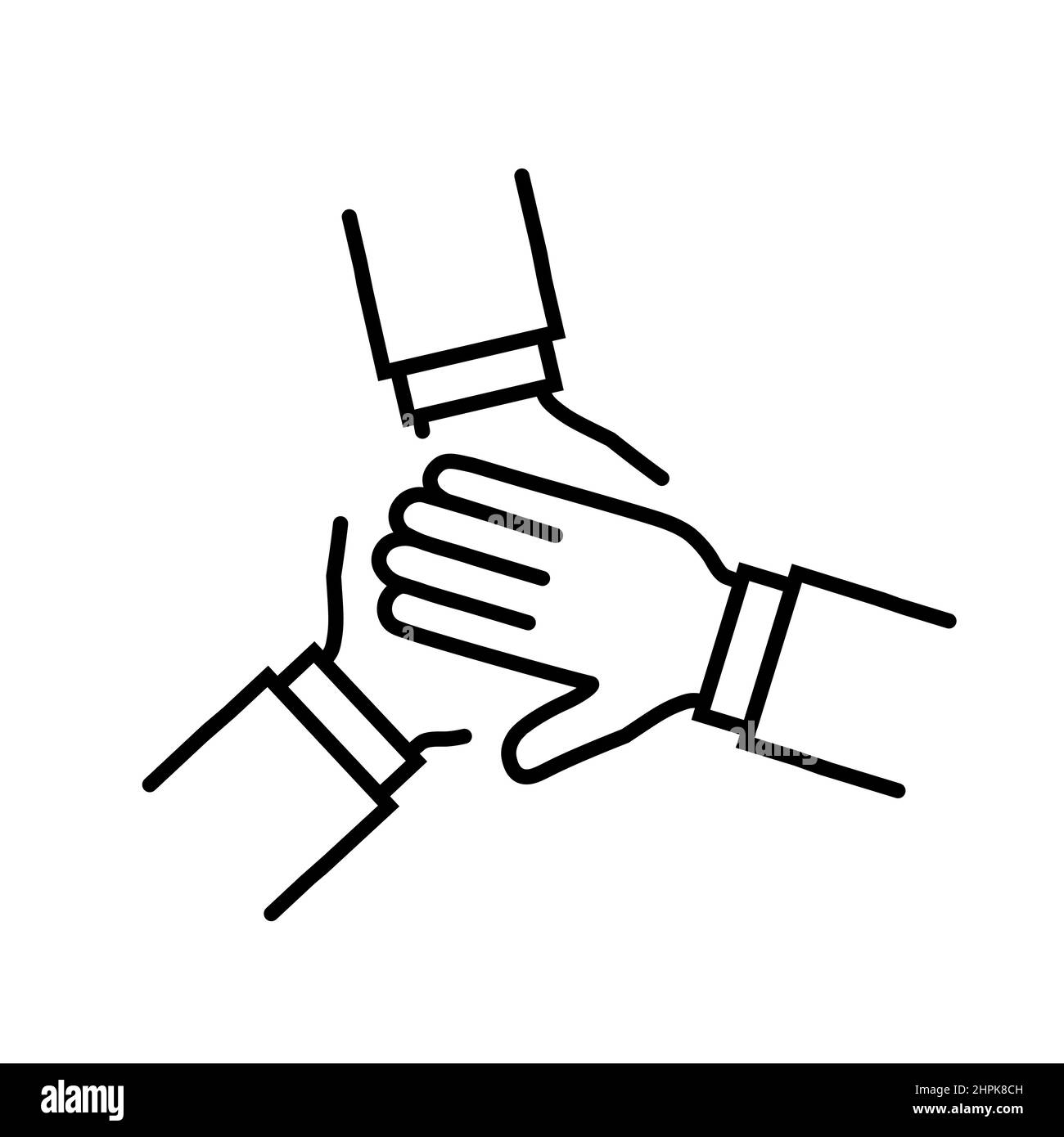 Icône vecteur mains-ensemble de l'équipe. Symbole de travail d'équipe signe de partenariat d'affaires simple isolé sur blanc . Icône de coopération abstraite en noir moderne plat v Illustration de Vecteur