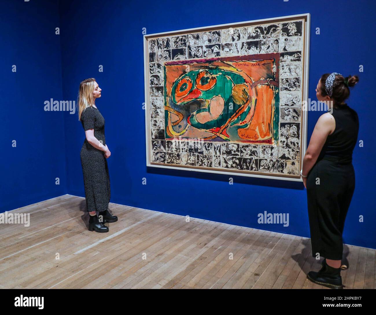 Londres Royaume-Uni 22 février 2022 Pierre Alechinsky, Central Park, 1965, Acrilyc peinture sur toile entourée de dessins à l'encre et de notes sur papier.cette exposition révolutionnaire s'étend sur 80 ans et 50 pays, élargissant notre compréhension du Surréalisme comme jamais auparavant, Avec plus de 150 œuvres allant de la peinture à la photographie en passant par la sculpture et le film, dont beaucoup n'ont jamais été exposées au Royaume-Uni. Paul Quezada-Neiman/Alay Live Nouveau Banque D'Images