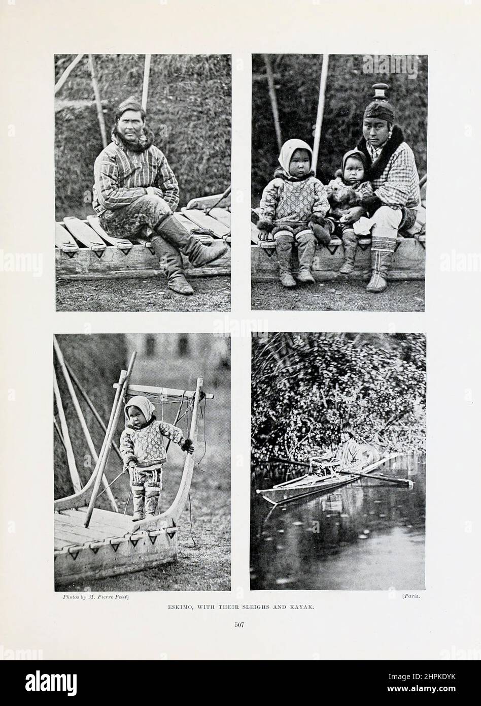 Eskimo, avec leurs traîneaux et kayaks du livre The Living races of Humany; Volume 2 par Henry Neville Hutchinson, publié à Londres en 1901 par Hutchinson & co Banque D'Images