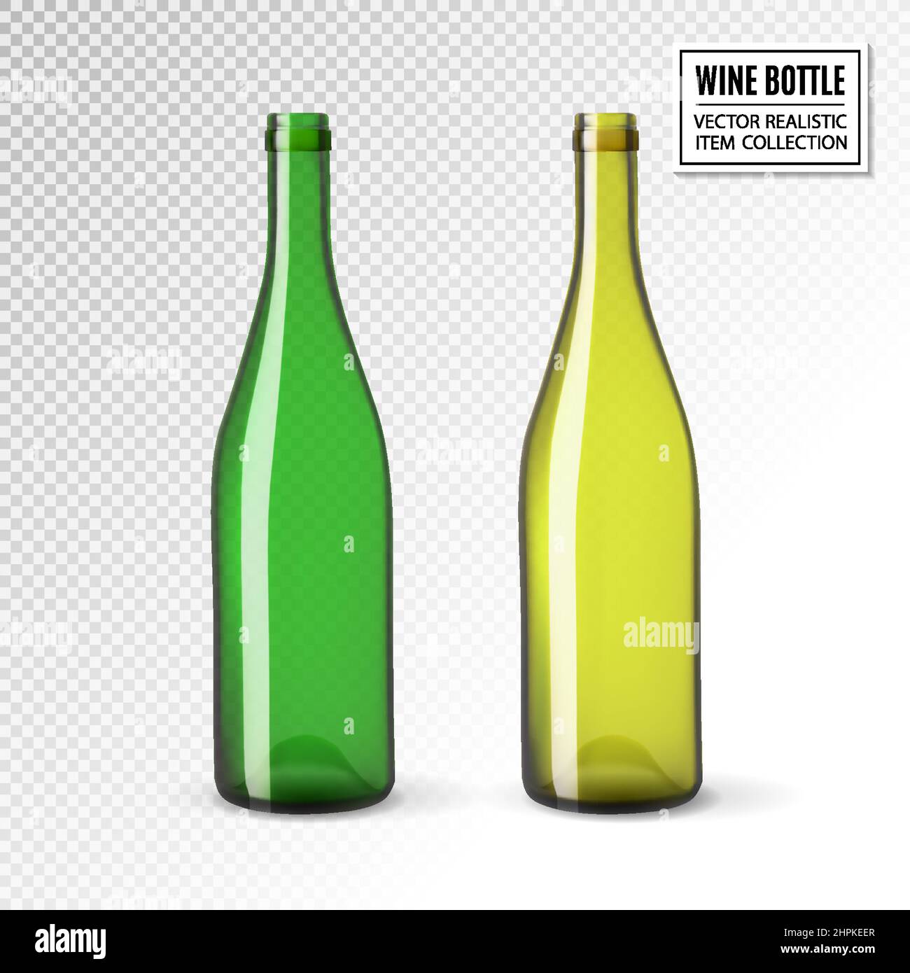 Bouteilles de vin vides et vierges vectorielles de différentes couleurs vertes. Maquette. Vecteur réaliste, illustration 3D Illustration de Vecteur