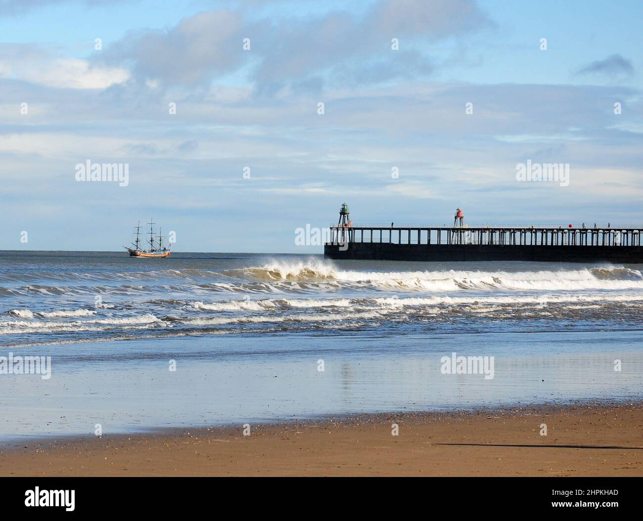 Reproduction du 'Mayflower', à l'approche de l'estuaire d'Eske, Whitby. Banque D'Images