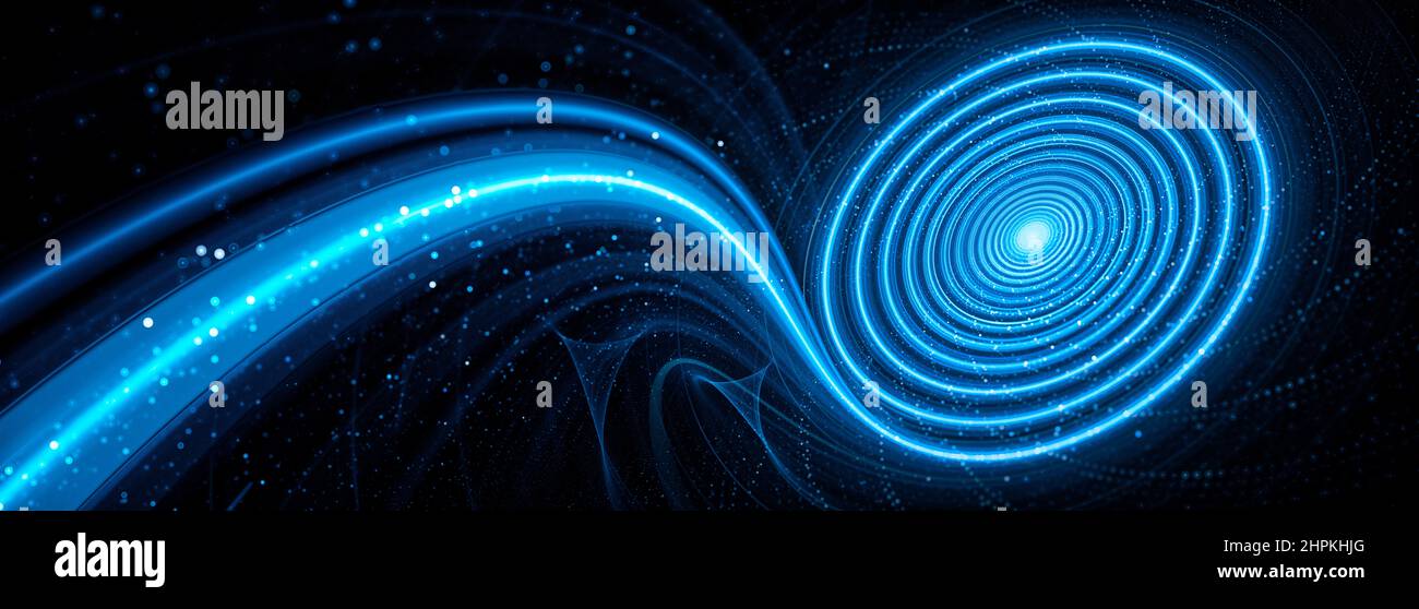 Bannière panoramique technologique singularité en spirale bleue, arrière-plan abstrait généré par ordinateur, rendu 3D Banque D'Images