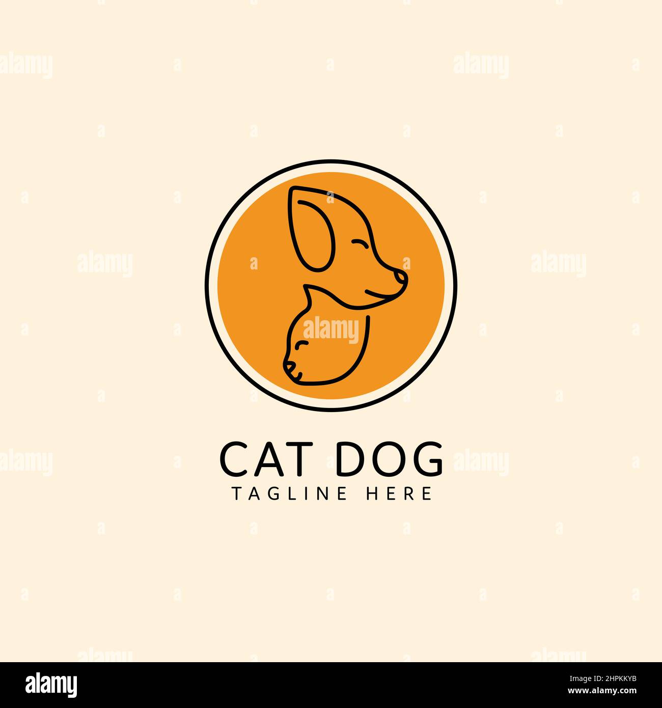 logo pet motif monoline pour chat et tête de chien Illustration de Vecteur