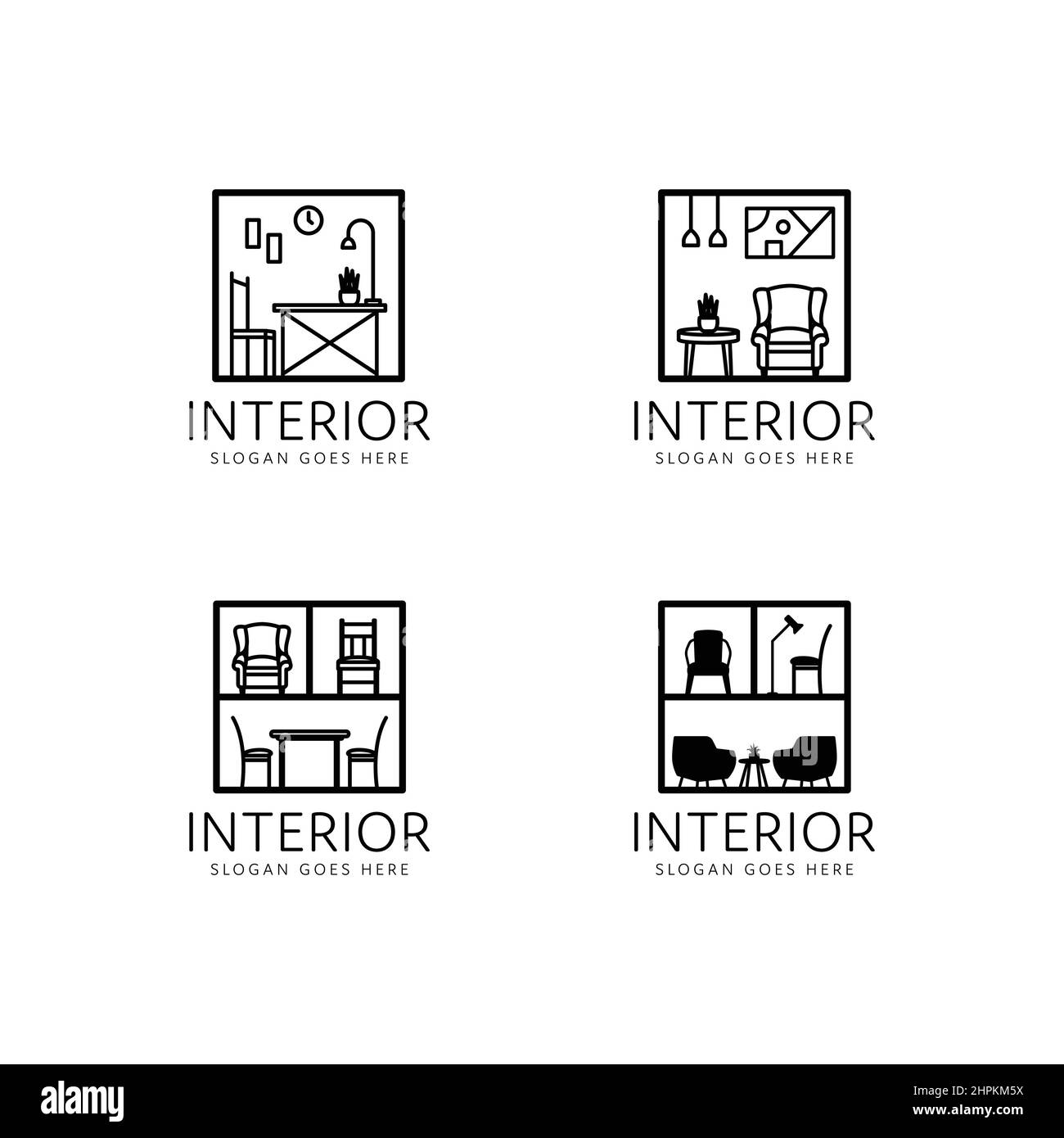 chambre simple intérieur logo collection design monoline Illustration de Vecteur
