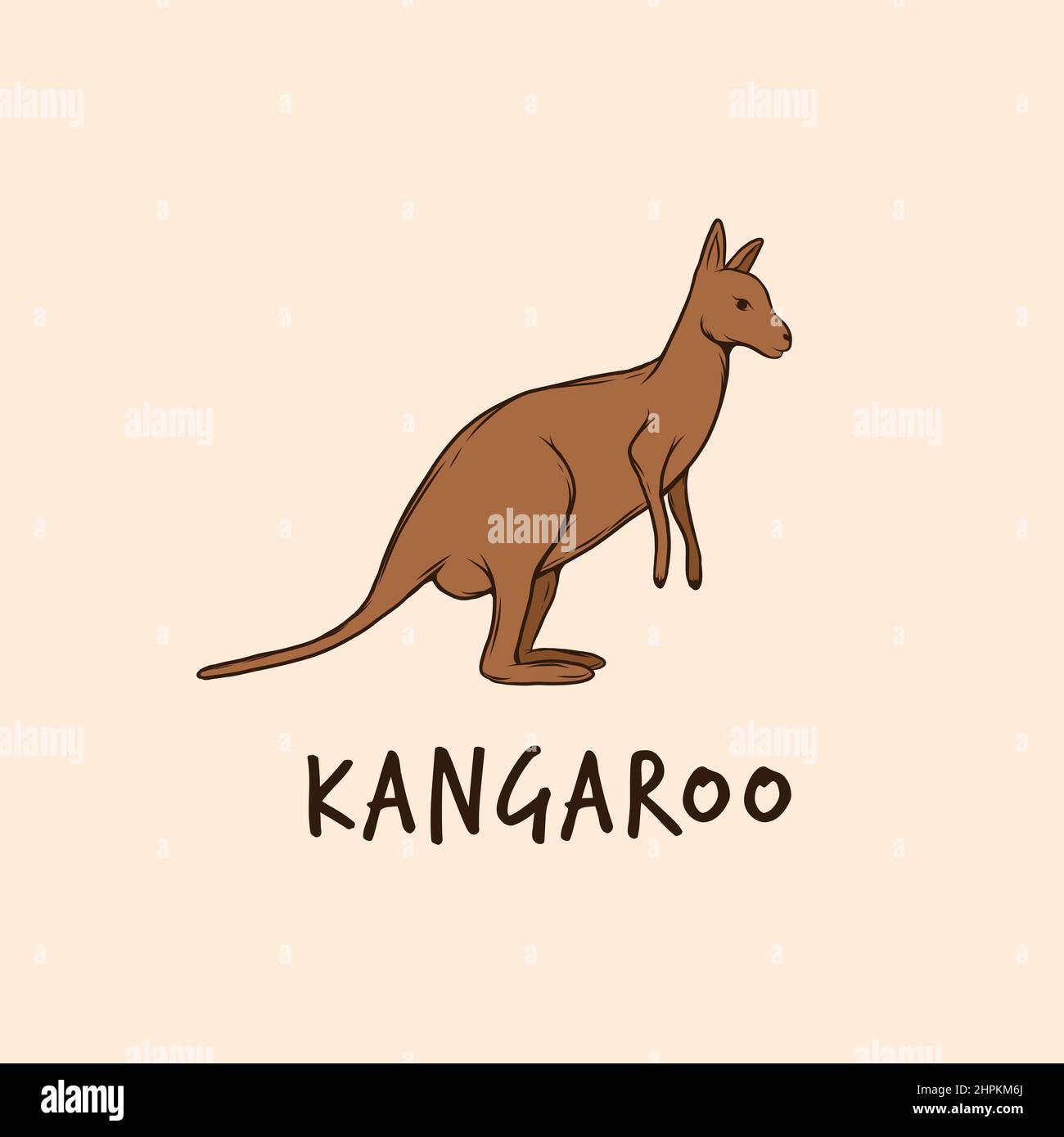 dessin main du logo kangourou de dessin animé Illustration de Vecteur