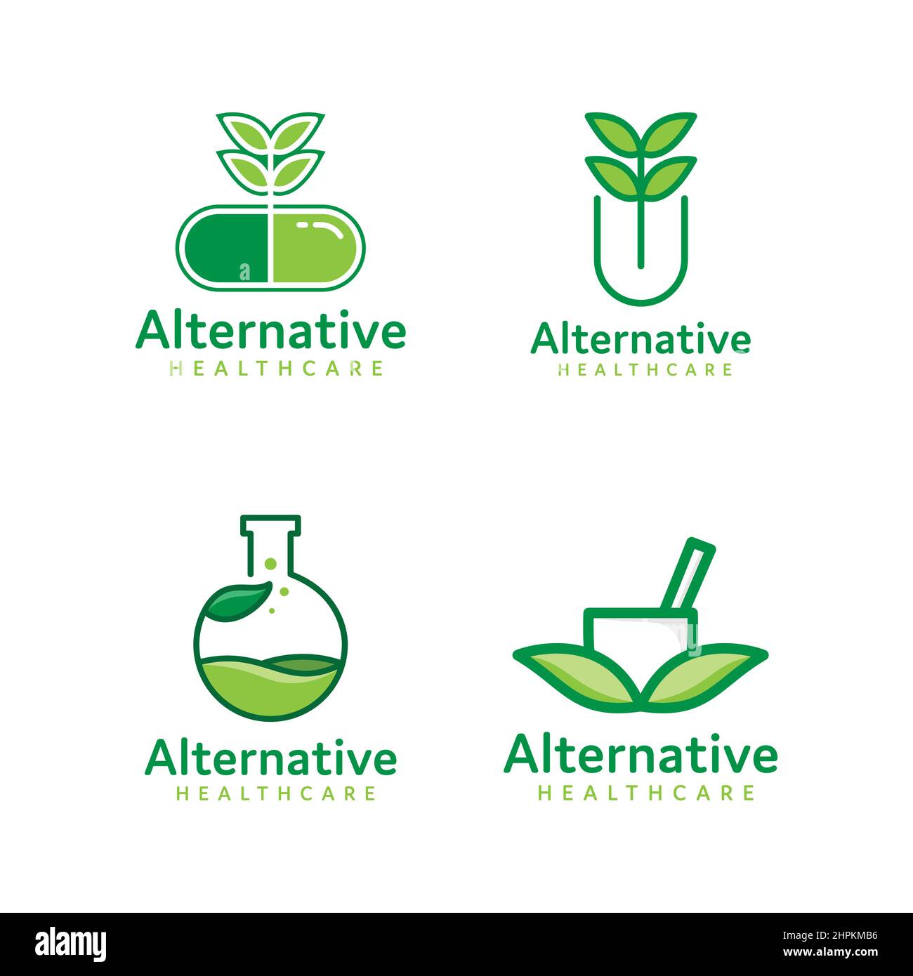 collection de logos de médecine alternative avec des ingrédients naturels Illustration de Vecteur