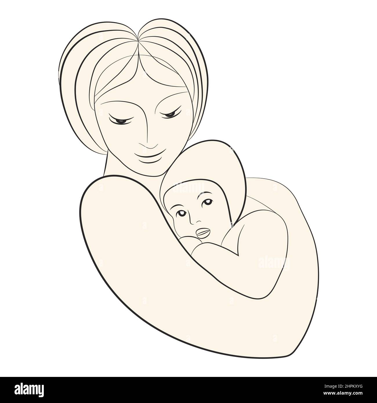 Silhouette maternelle avec l'enfant dans ses bras. Belle femme et son bébé. La mère câle avec soin babie. Lien spirituel entre maman et enfant. Illustration de Vecteur