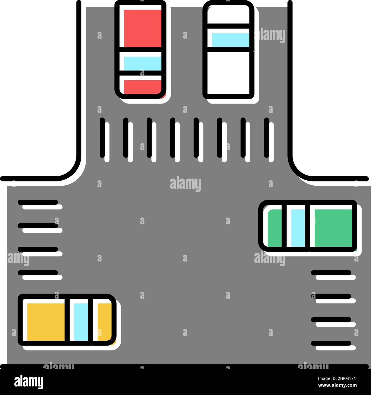illustration vectorielle d'icône de couleur de carrefour avec voitures Illustration de Vecteur