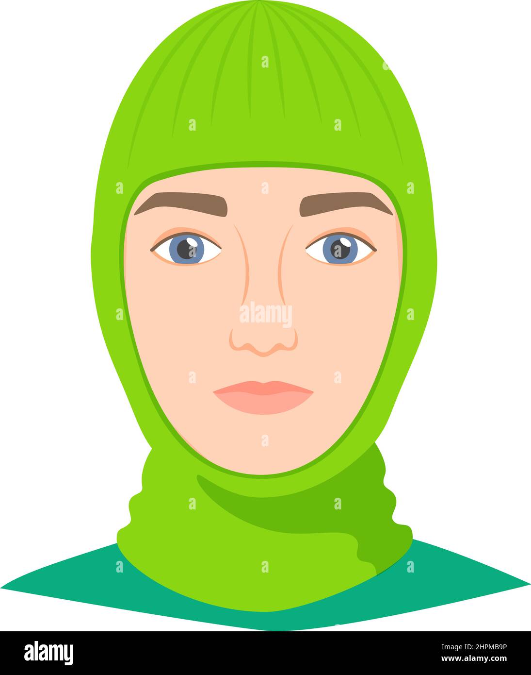 Homme portant un casque de balaclava. Articles de chapellerie tendance à la mode pour le froid. Masque facial pour toute la tête à porter sous le casque avec style plat. Vecteur Illustration de Vecteur